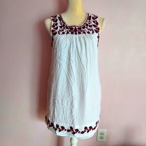 Lucky Brand leaf embroidered shift swing dress xs
